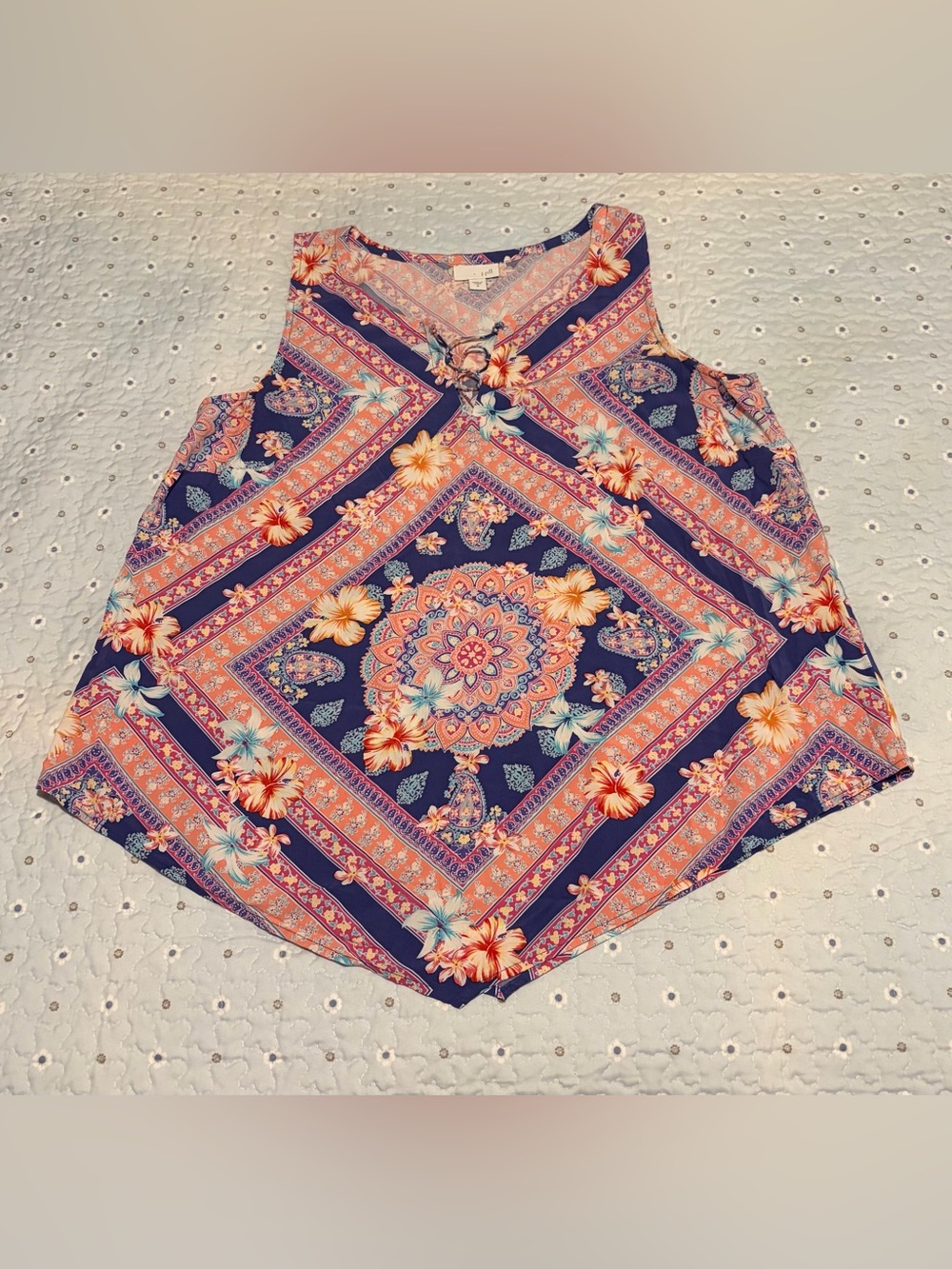J. Jill Floral and Paisley Top Intricate Bohemian Medallion Handkerchief Edge M